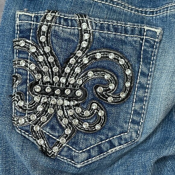 Miss Me Fleur-de-Lise Embellished Pocket Skinny Jean Size 26 - Picture 10 of 13